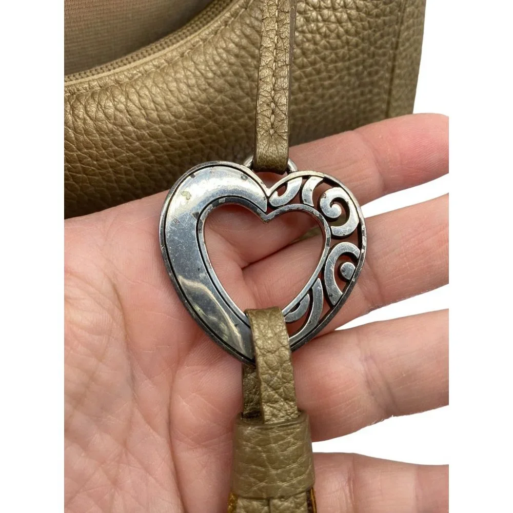 Brighton Barbados pebbled leather hobo purse handbag metallic gold braided handl